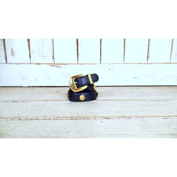 Dark blue gold crown/medallion faux leather statement belt - Picture 1 of 5